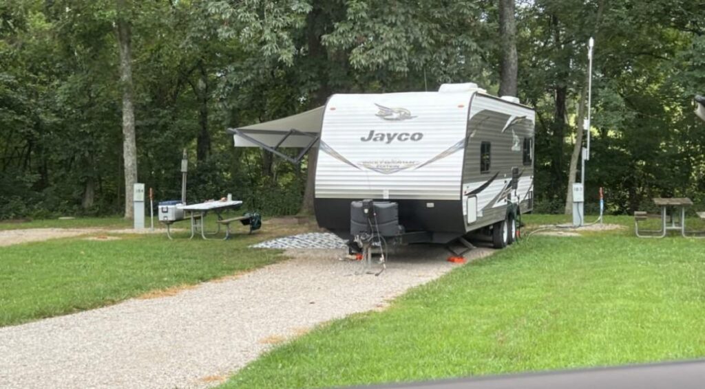 Back-In RV site at Ozark Outdoors Riverfront Resort