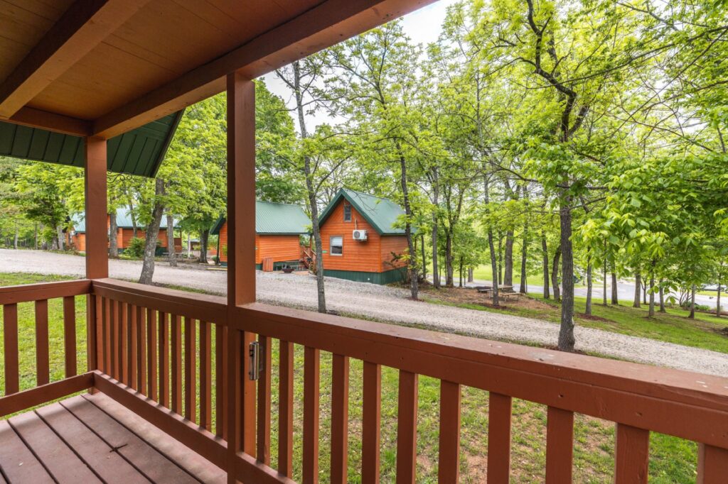 Country Cabin exterior with covered porch and stairs