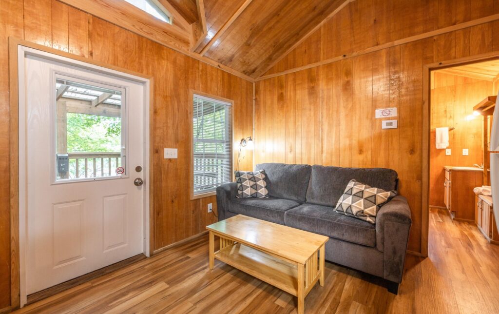 Living Room of the Deluxe Kozy Kabin at Ozark Outdoors Riverfront Resort